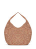 Borsa hobo grande all'uncinetto con logo beige