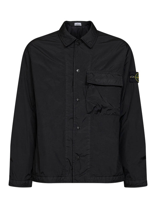 Black Crinkle Reps NY padded overshirt