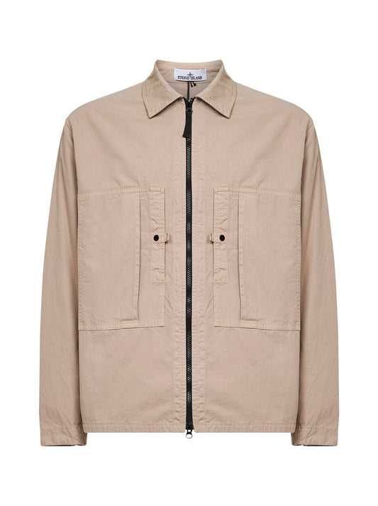 Overshirt in ripstop di cotone biologico mercerizzato deserto