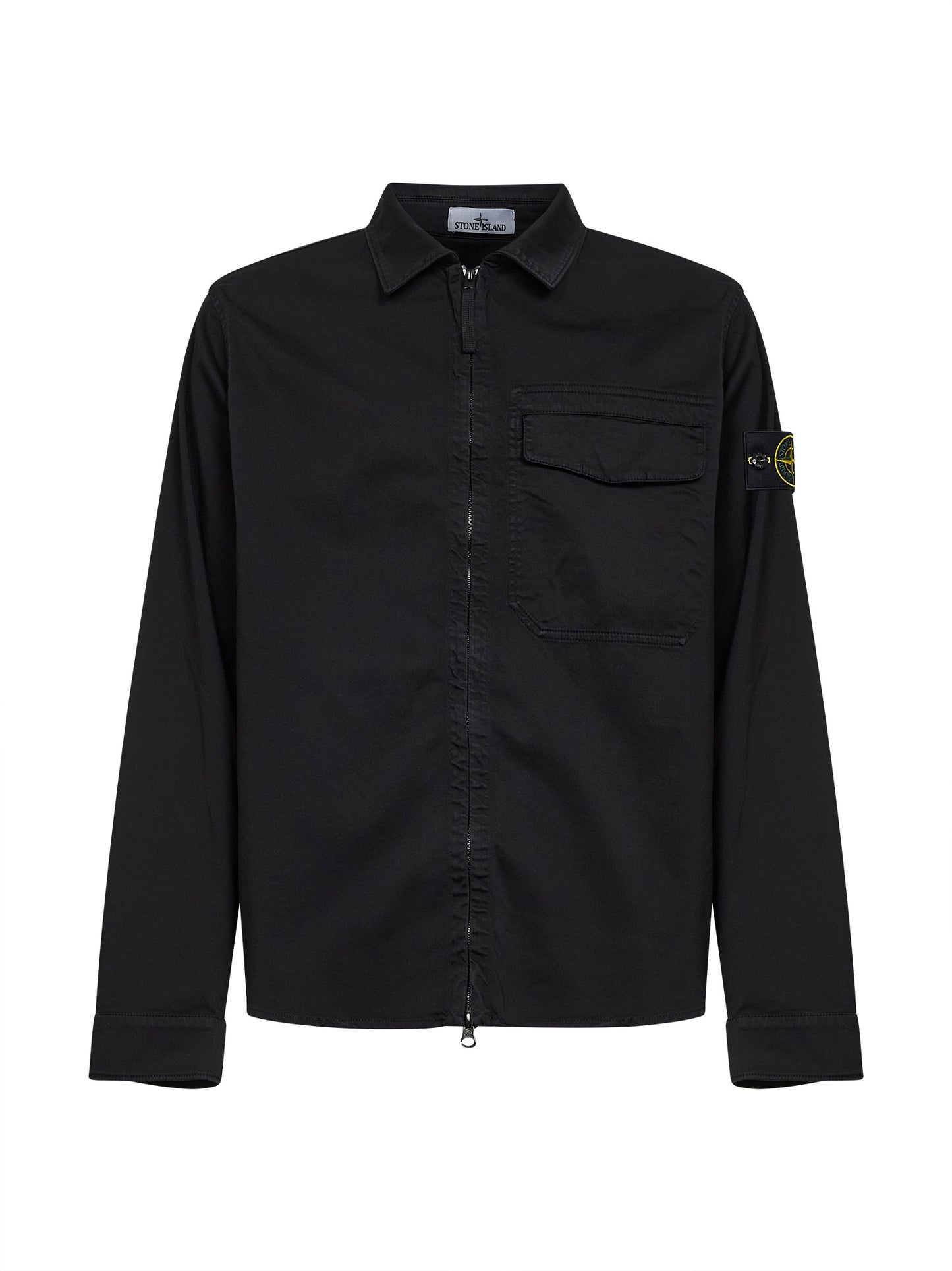Black stretch organic cotton satin overshirt