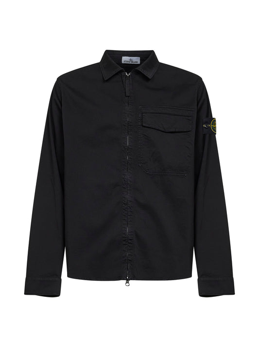 Black stretch organic cotton satin overshirt