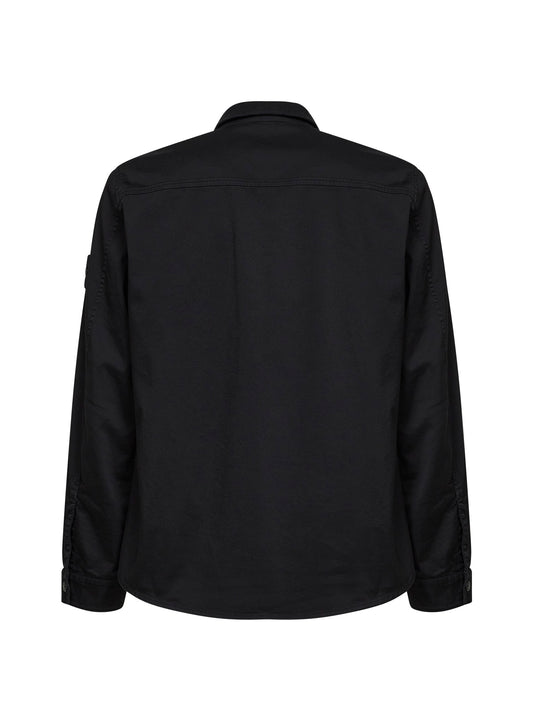 Black stretch organic cotton satin overshirt