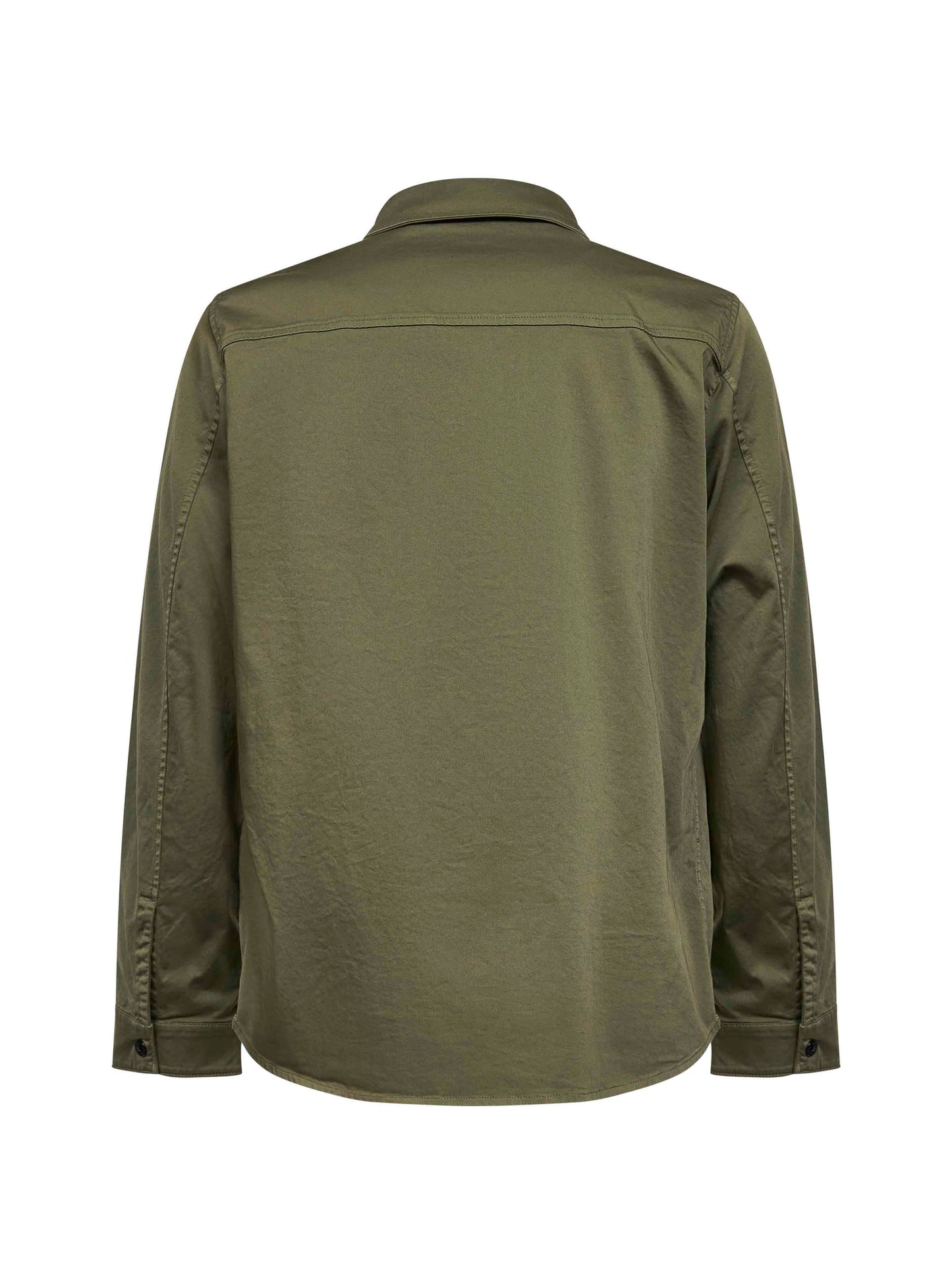 Overshirt in raso di cotone biologico stretch verde militare