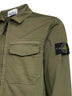 Overshirt in raso di cotone biologico stretch verde militare