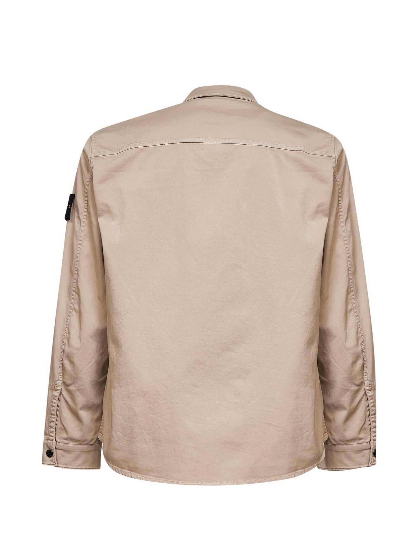 Overshirt in raso di cotone biologico stretch deserto