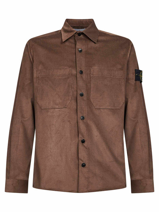 Brown cotton micro-corduroy overshirt