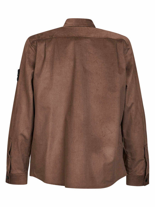 Brown cotton micro-corduroy overshirt