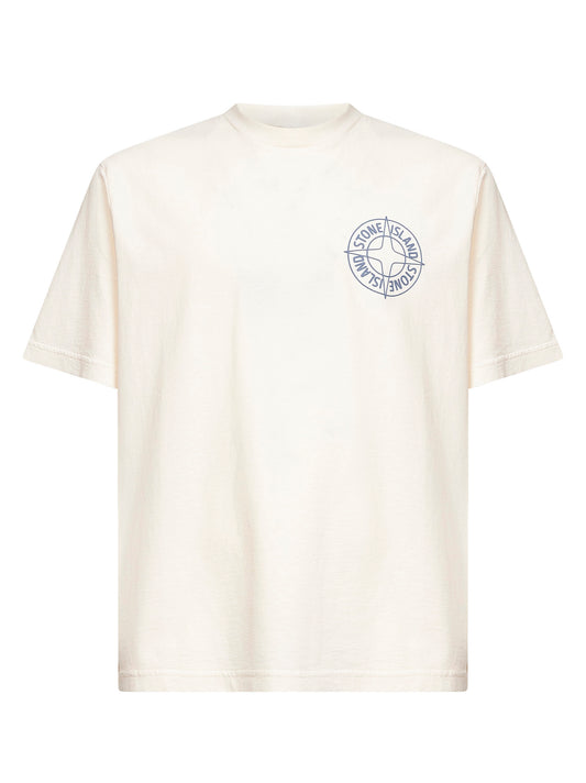 Ivory jersey "Outline Compass" printed T-shirt
