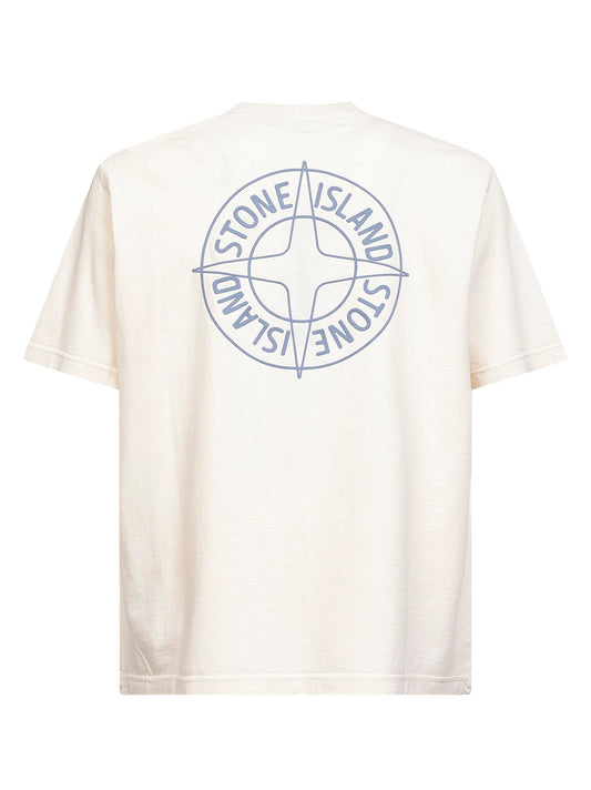 Ivory jersey "Outline Compass" printed T-shirt