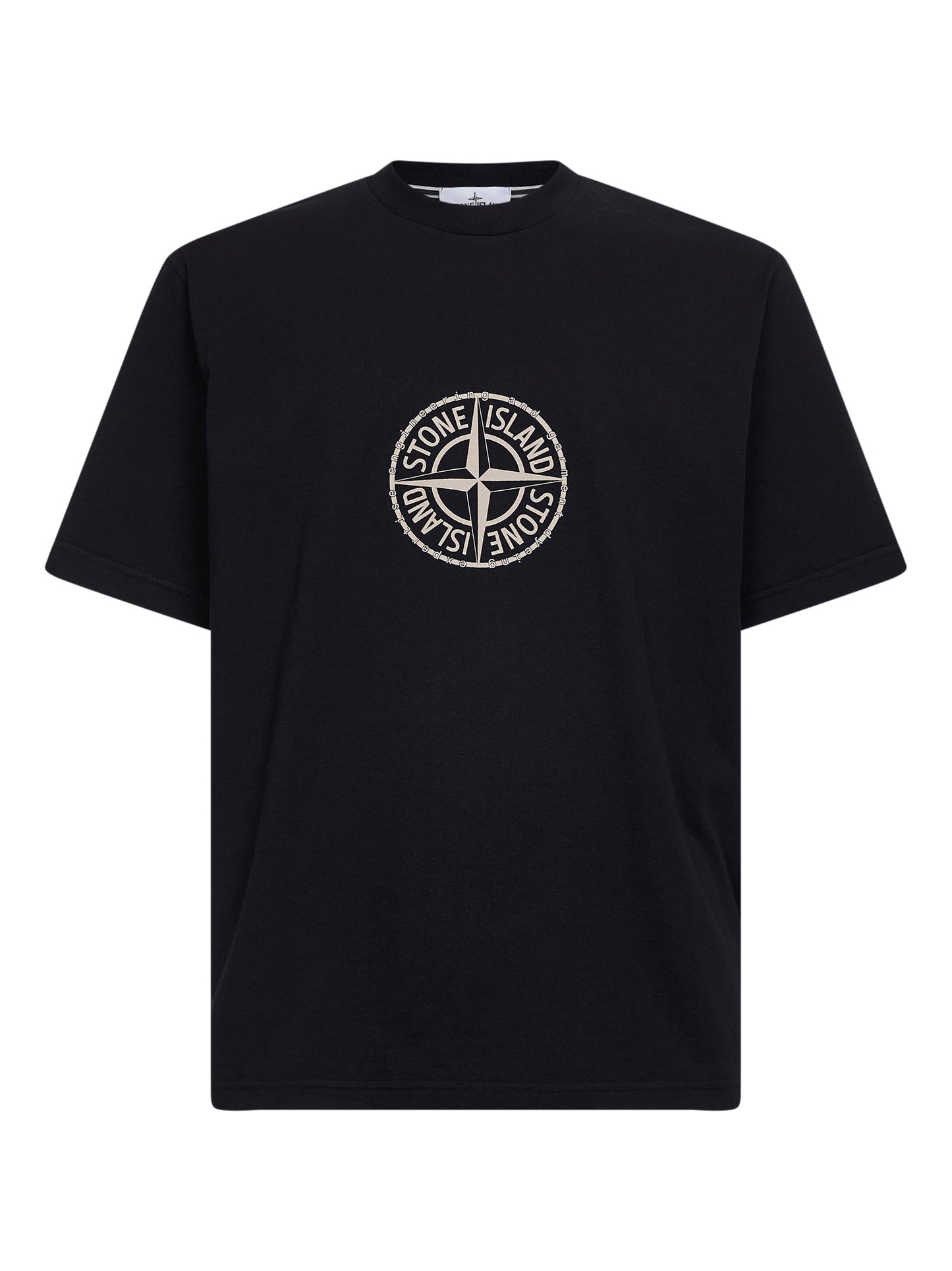 Black organic jersey T-shirt with "All Around Compass" print