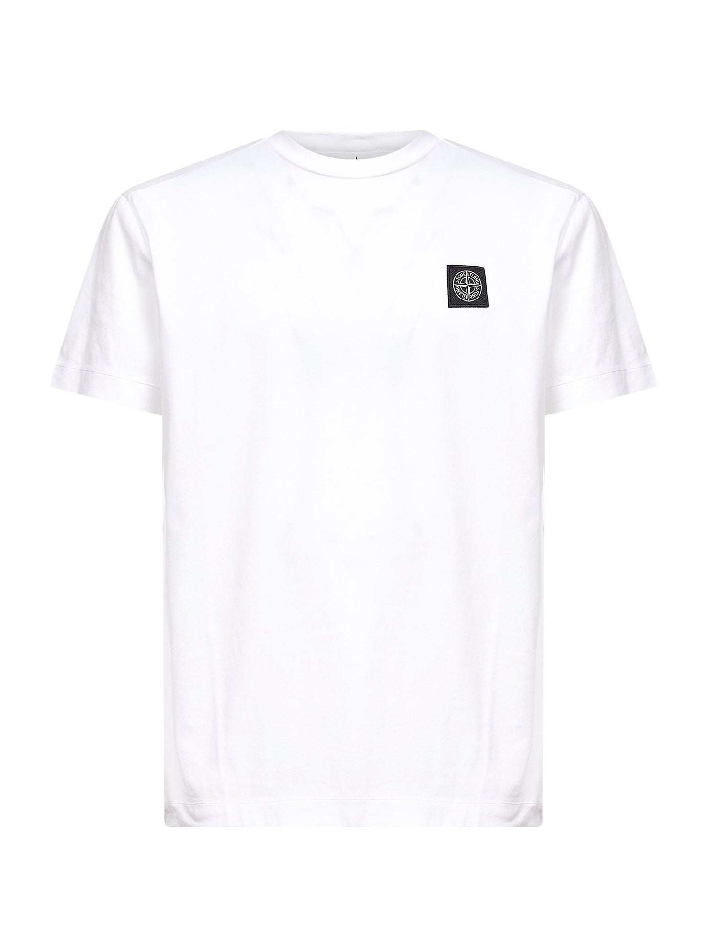 White slim-fit logo patch T-shirt<BR/>