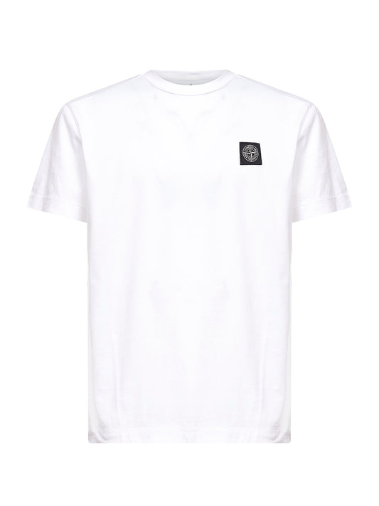 White slim-fit logo patch T-shirt<BR/>