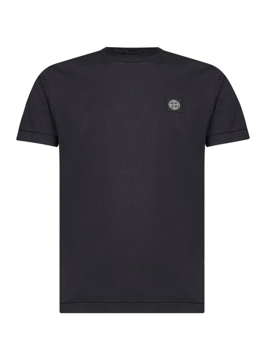 Black slim-fit logo patch T-shirt<BR/>