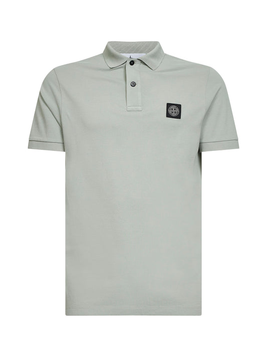 Sage green stretch cotton piqué polo shirt