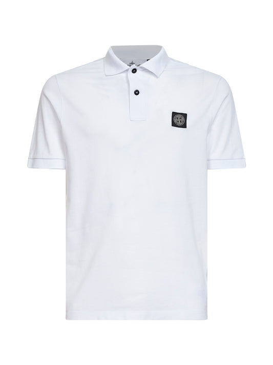 White stretch cotton piqué polo shirt