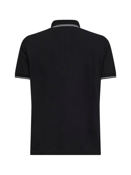 Black stretch organic cotton pique polo shirt
