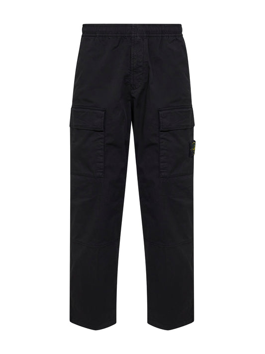 Black stretch twill cargo trousers