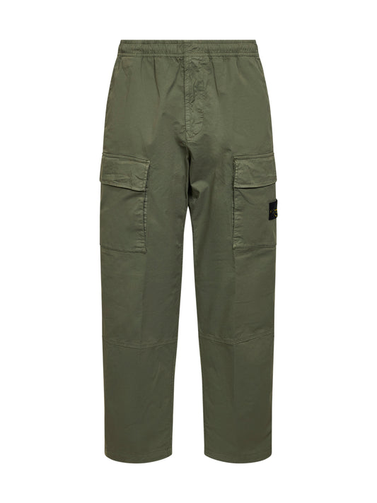 Military green stretch twill cargo trousers