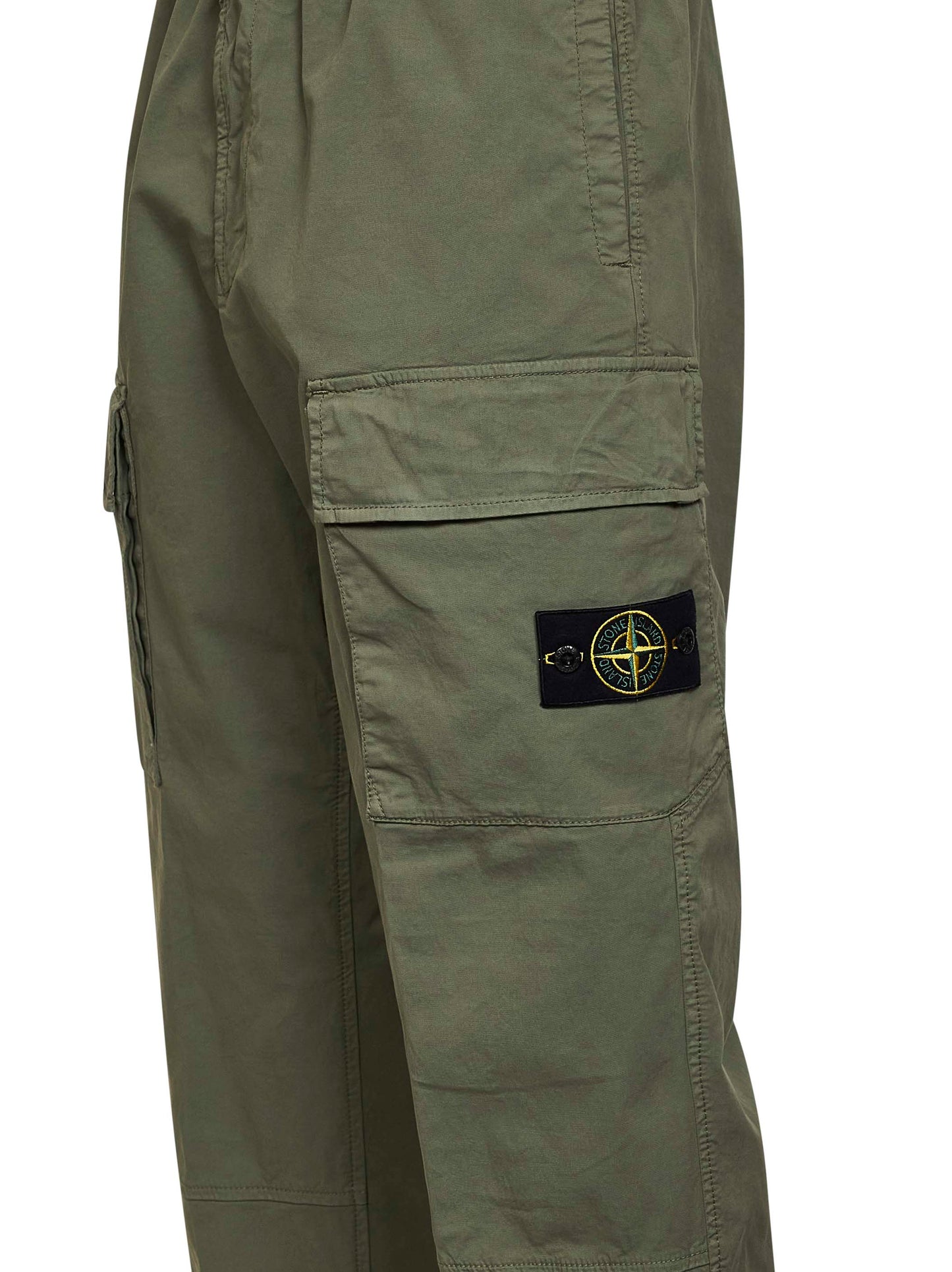 Military green stretch twill cargo trousers