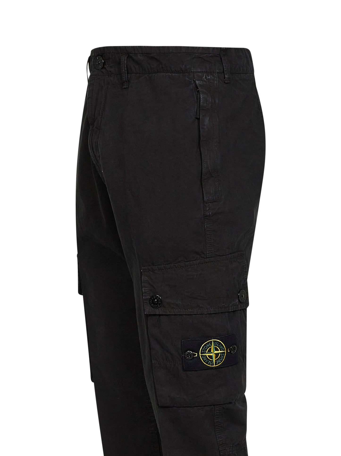 Pantaloni cargo in tela di cotone biologico garzato nero