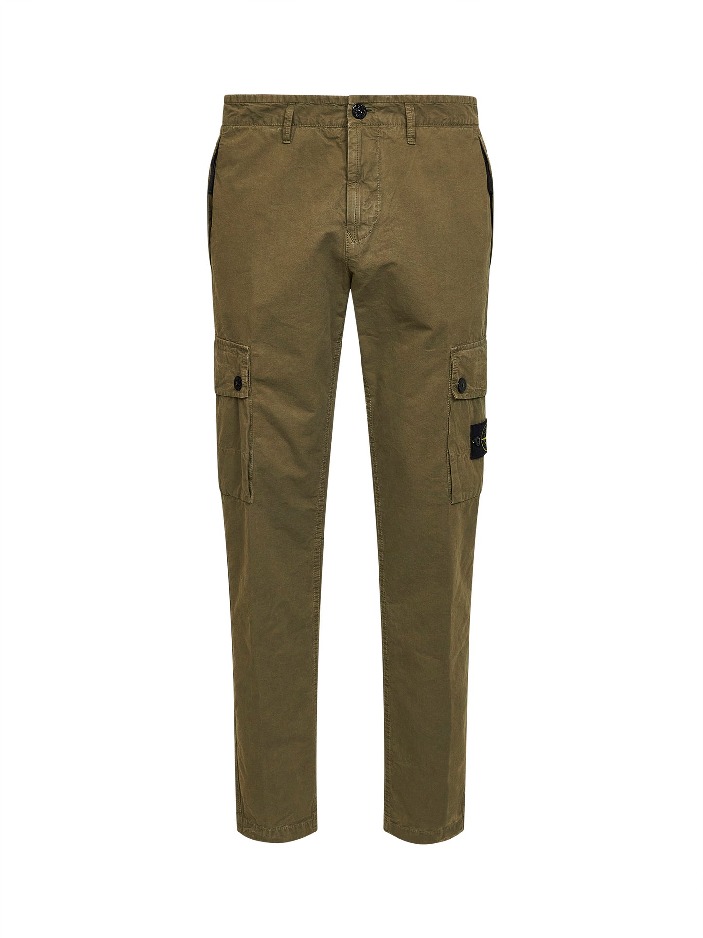 Pantaloni cargo in tela di cotone biologico garzato verde militare