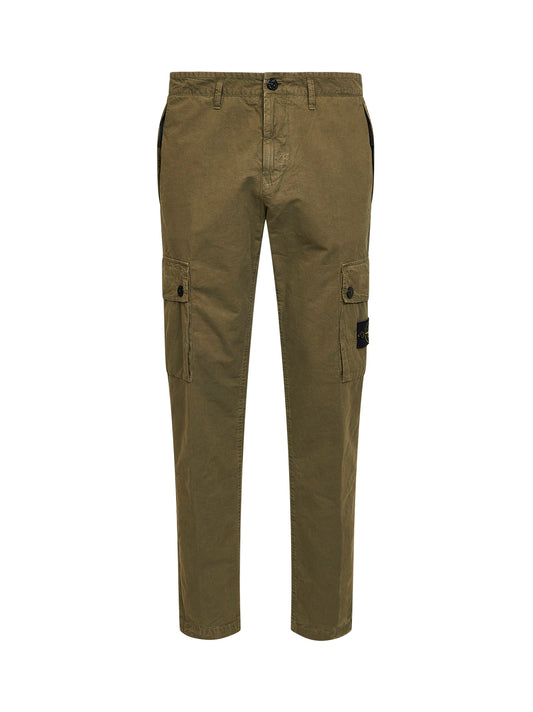 Pantaloni cargo in tela di cotone biologico garzato verde militare