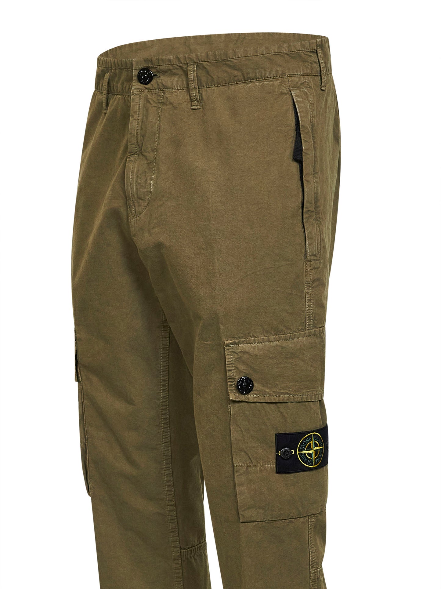 Pantaloni cargo in tela di cotone biologico garzato verde militare