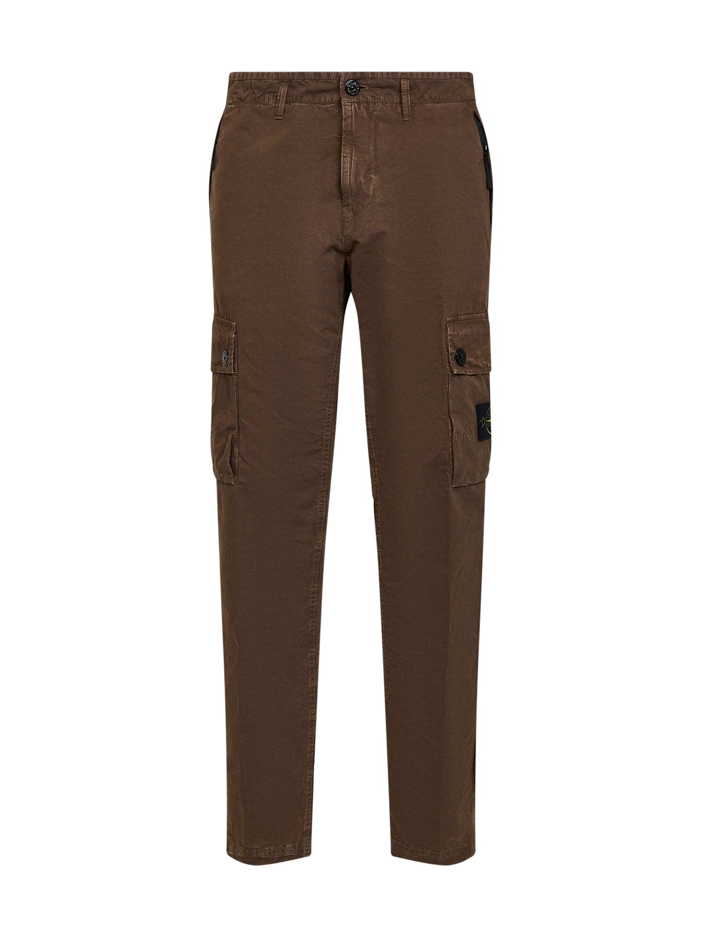 Shadow brown brushed organic cotton canvas cargo trousers