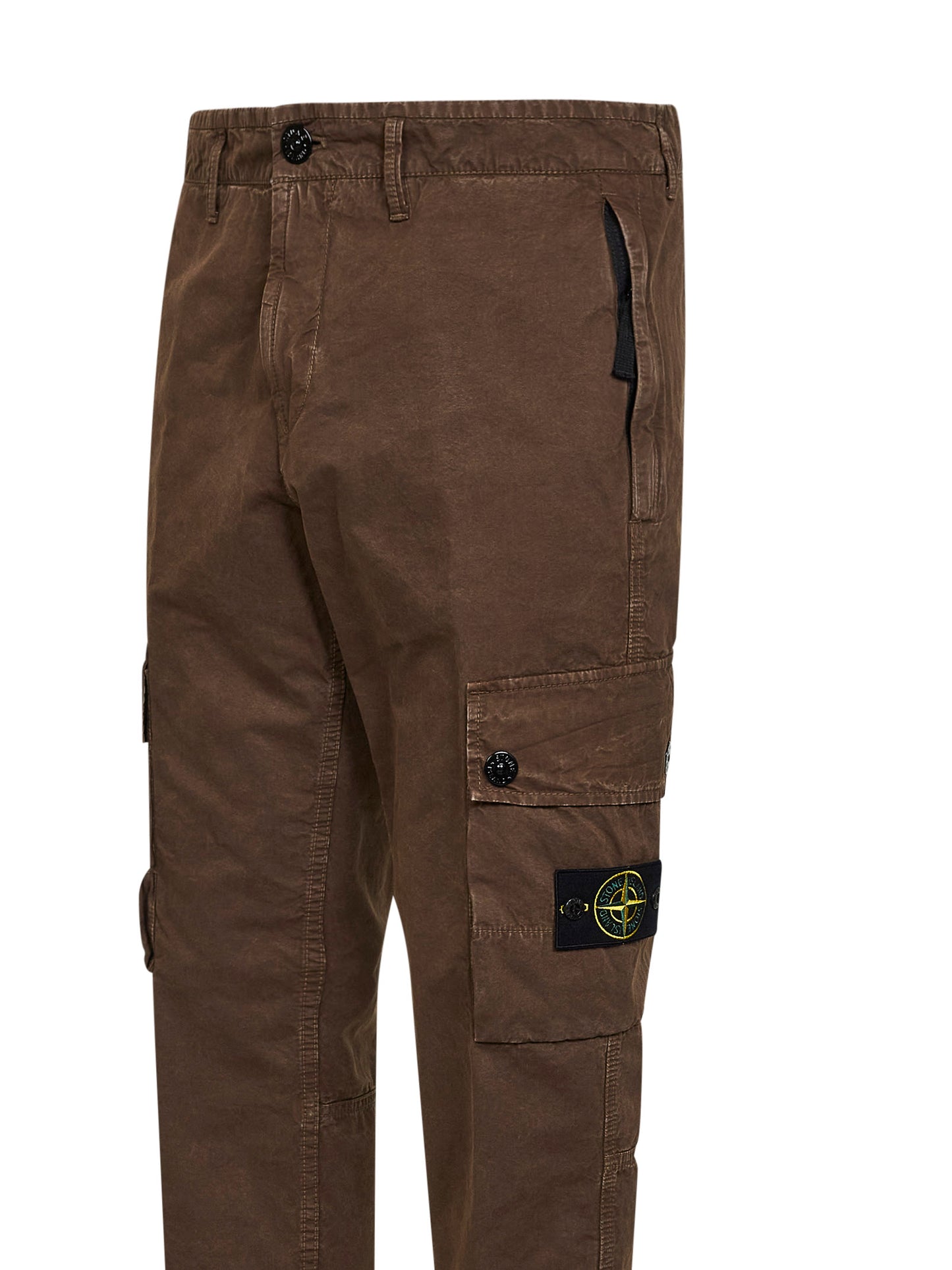 Shadow brown brushed organic cotton canvas cargo trousers