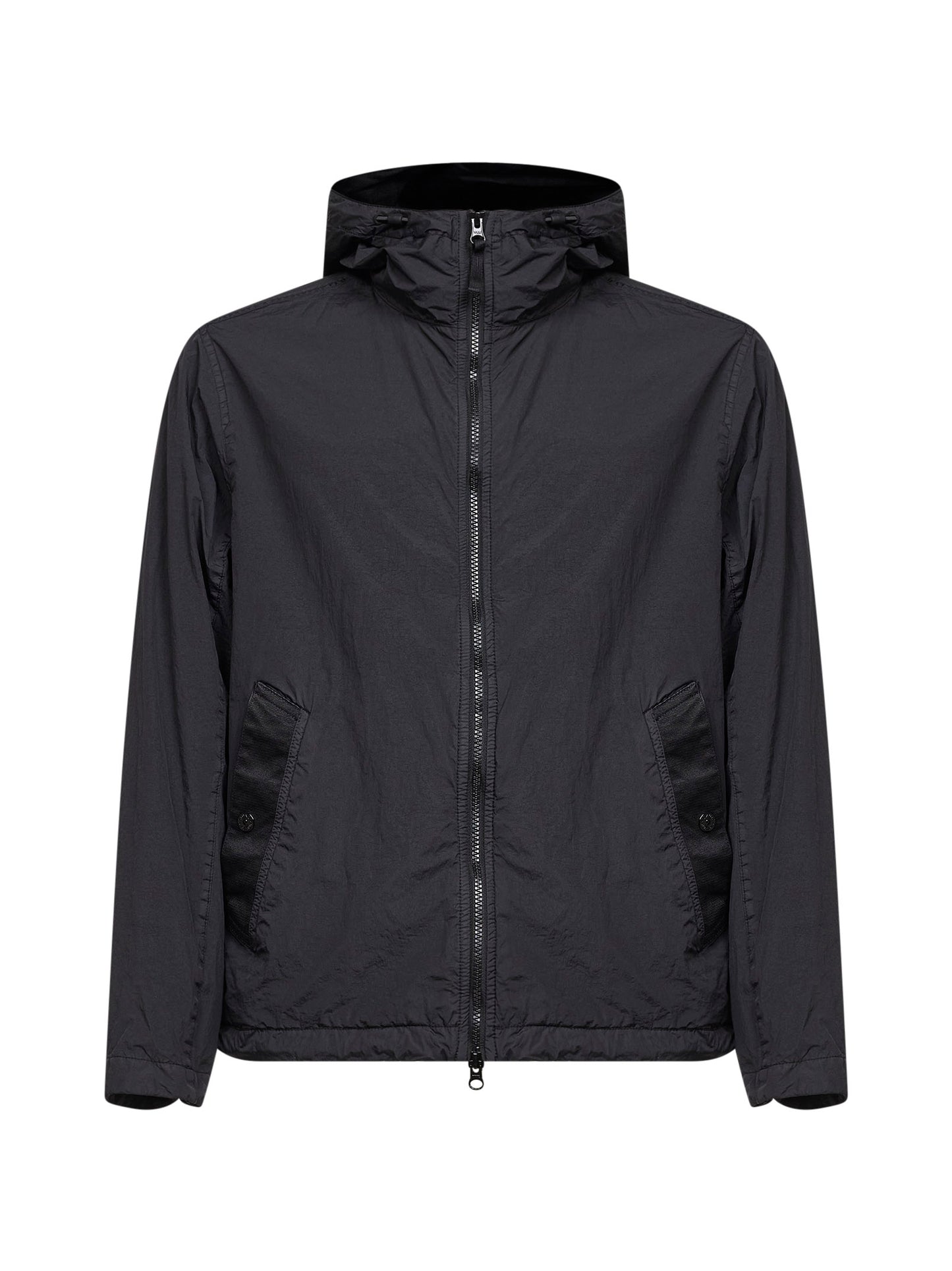 Black lightweight nylon rep hooded jacket