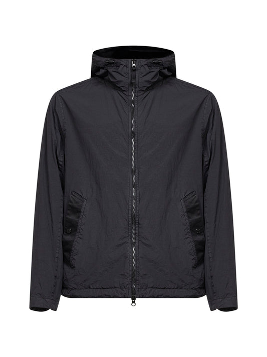 Black lightweight nylon rep hooded jacket
