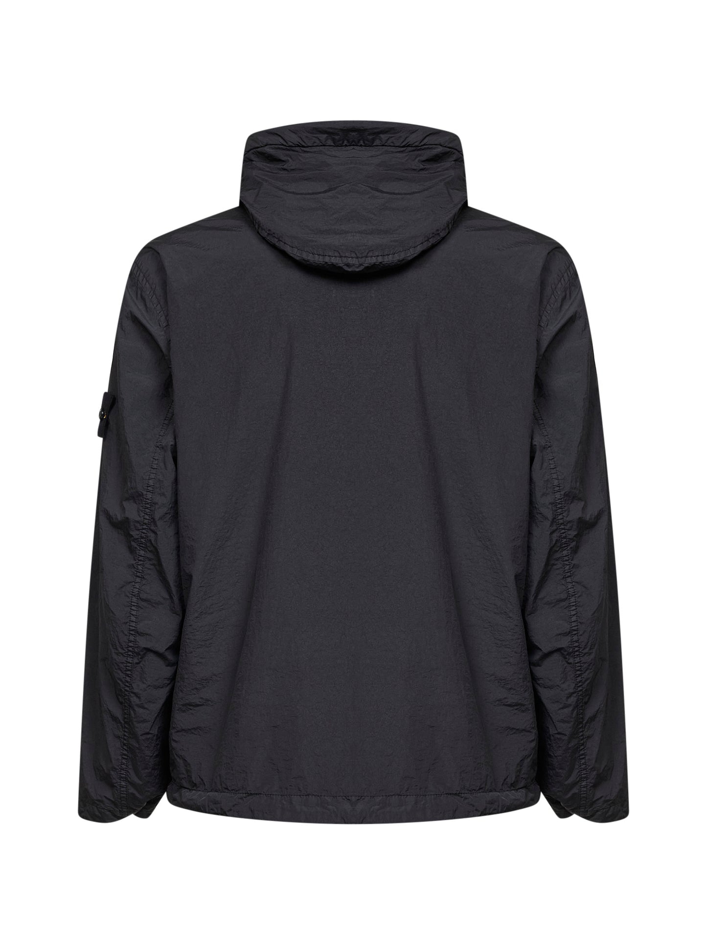 Black lightweight nylon rep hooded jacket