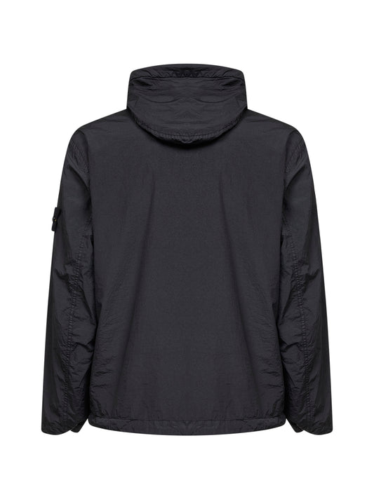 Black lightweight nylon rep hooded jacket