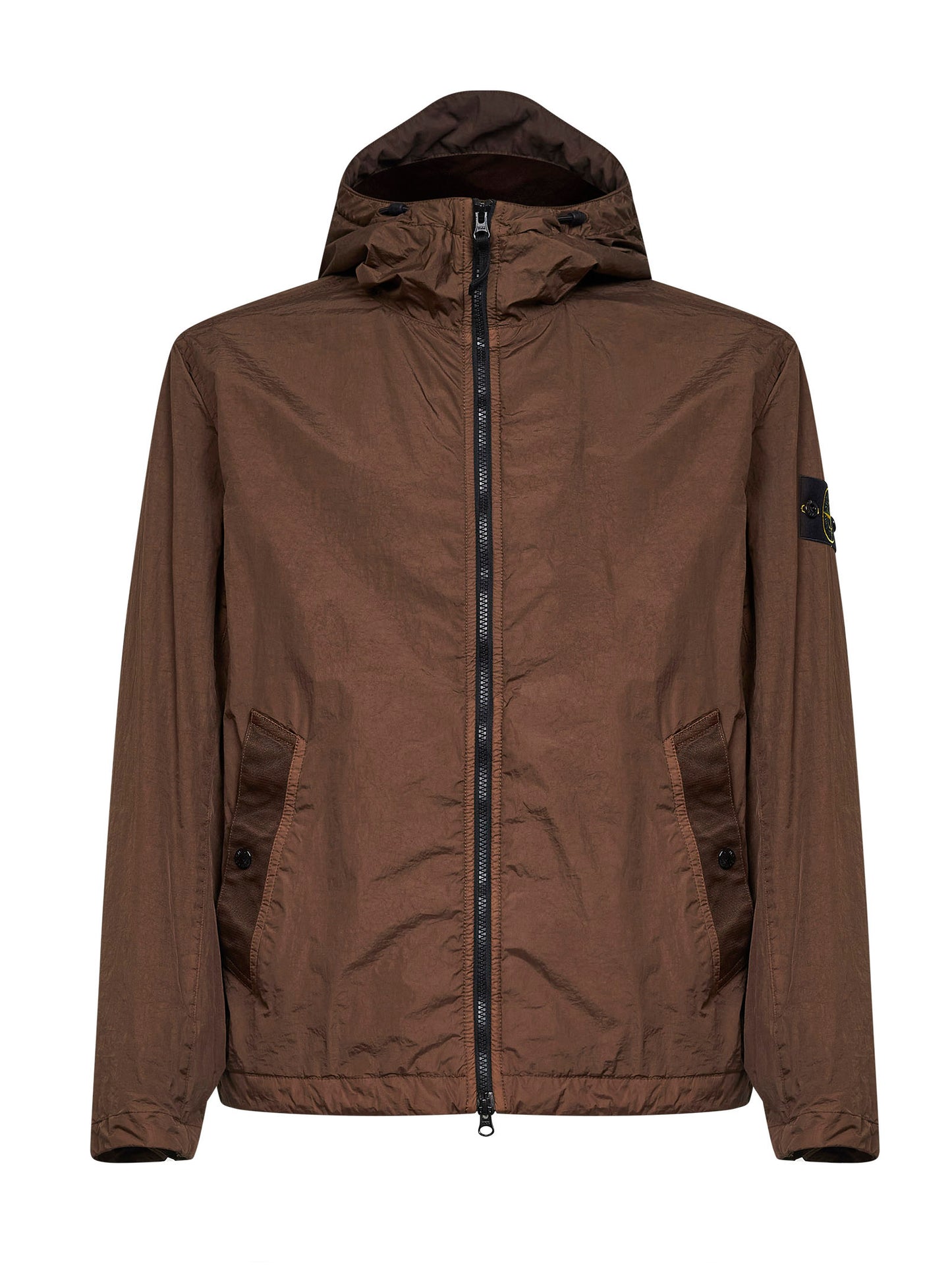 Shadow brown lightweight nylon rep hooded jacket