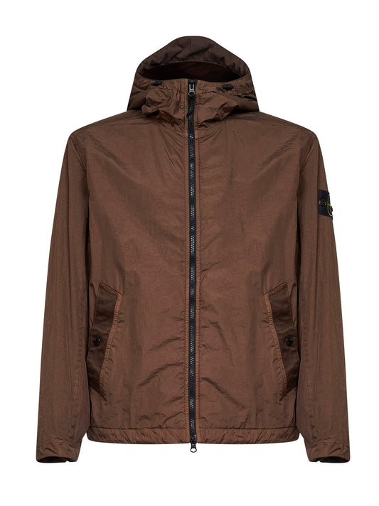 Shadow brown lightweight nylon rep hooded jacket