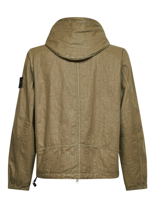 Giacca con cappuccio in Nylon Panama-TC verde militare