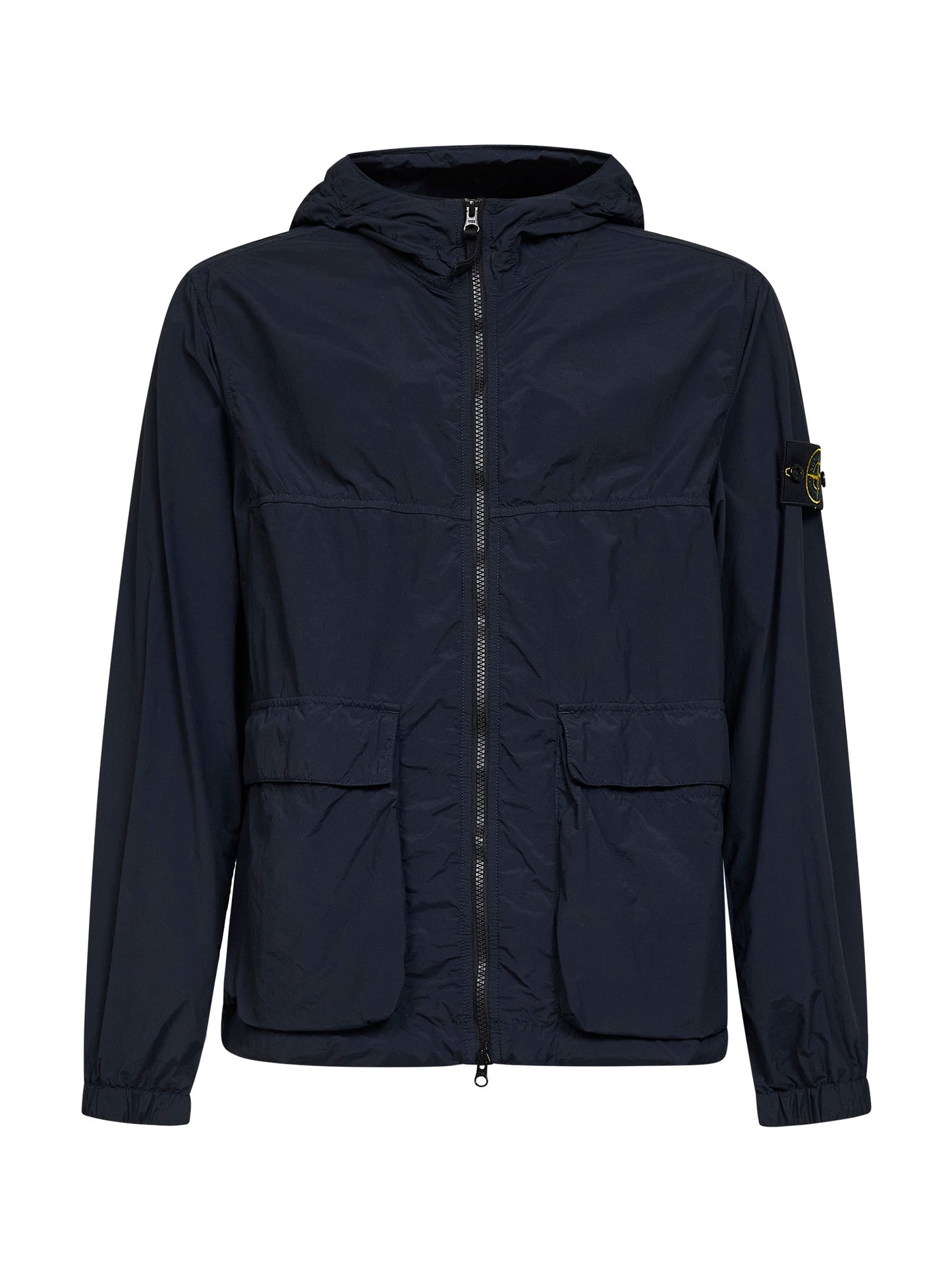 Parka corto con cappuccio in nylon blu<BR/>