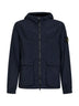 Parka corto con cappuccio in nylon blu<BR/>