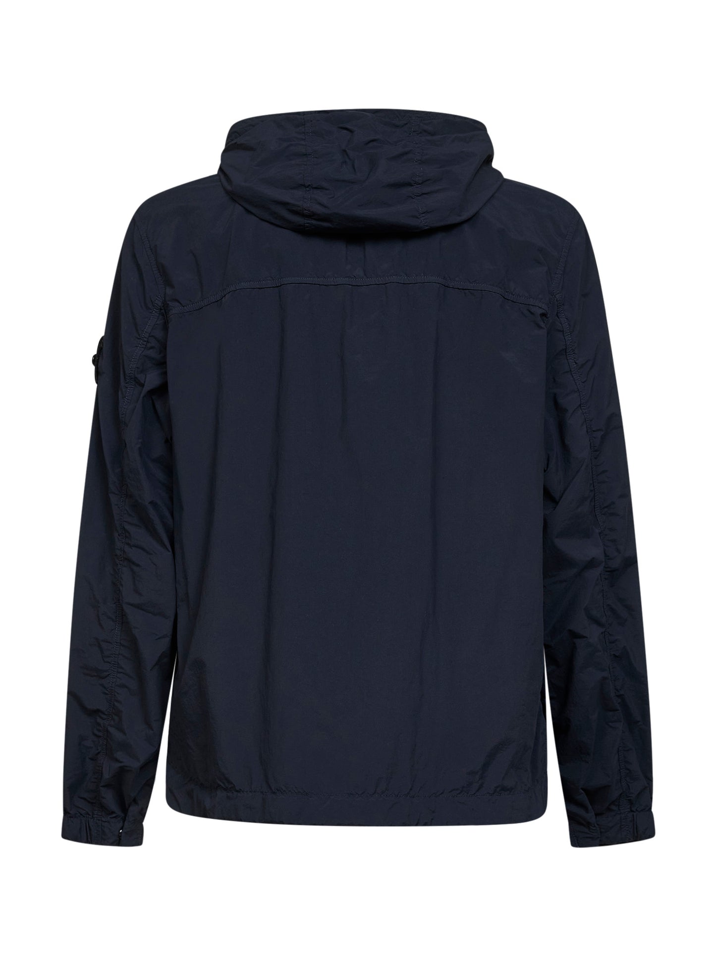 Parka corto con cappuccio in nylon blu<BR/>