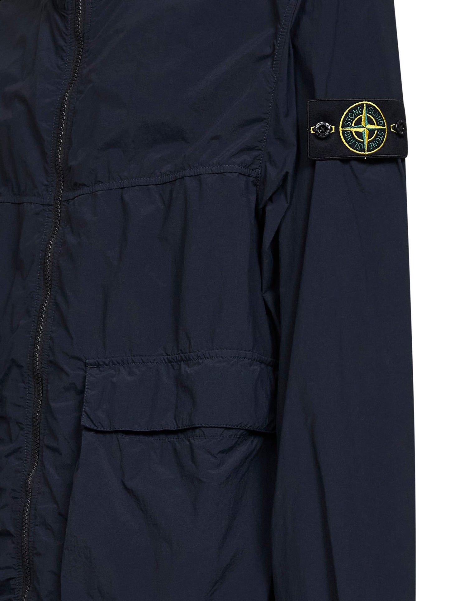 Parka corto con cappuccio in nylon blu<BR/>