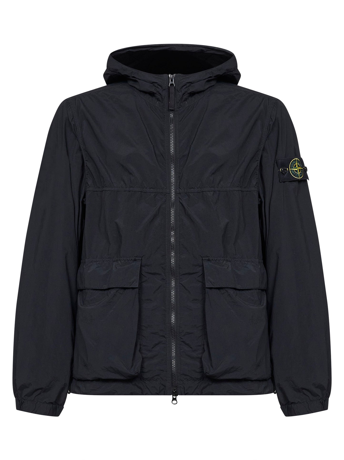 Black nylon short hooded parka<BR/>