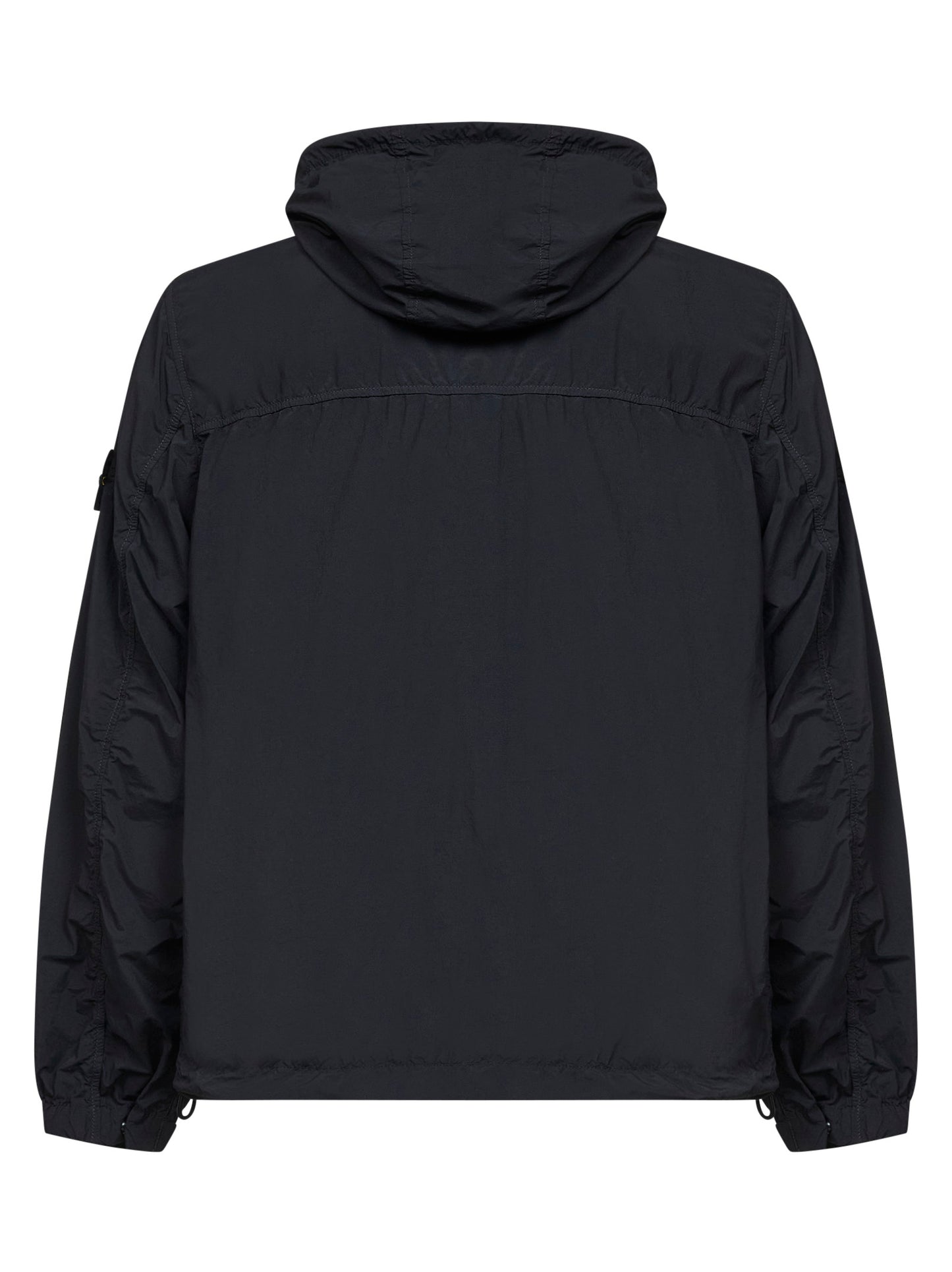 Black nylon short hooded parka<BR/>