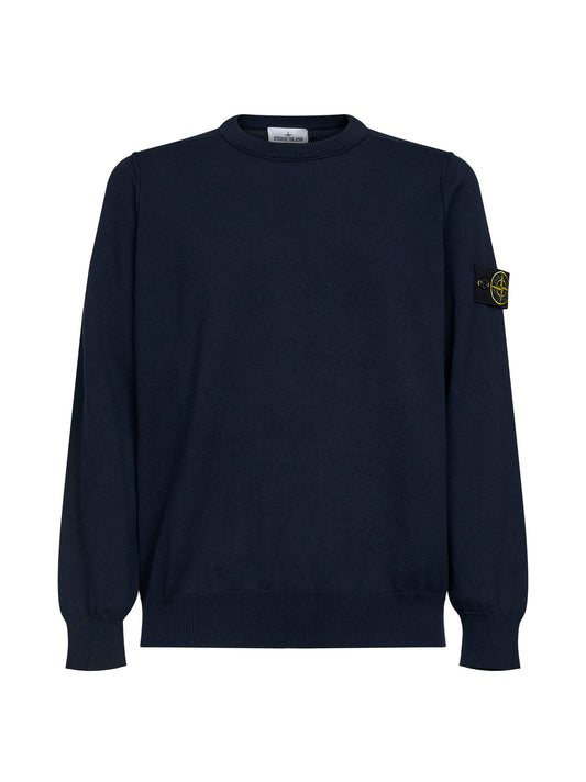 Blue organic cotton knit crewneck sweater