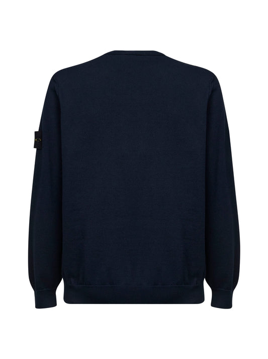 Blue organic cotton knit crewneck sweater