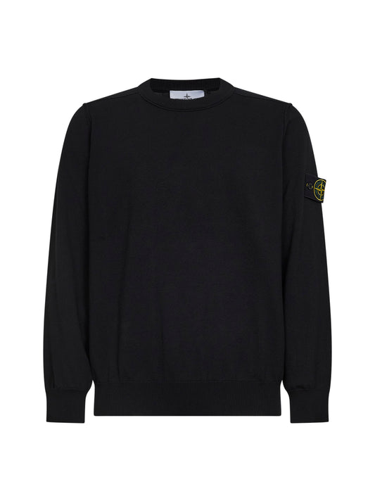 Black organic cotton knit crewneck sweater