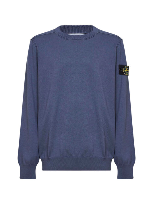 Maglione girocollo in cotone biologico blu grigio