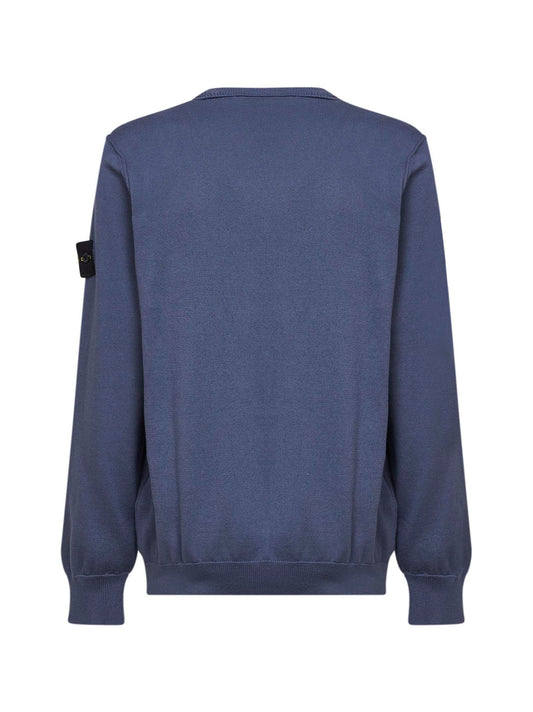Maglione girocollo in cotone biologico blu grigio