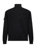 Black ribbed cotton knit zip-up sweater<BR/>