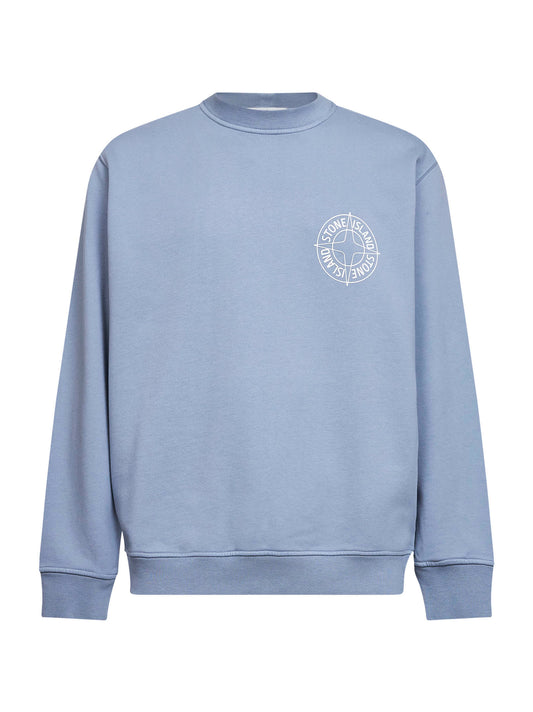 Avio blue cotton "Outline Compass" printed sweatshirt