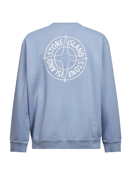 Avio blue cotton "Outline Compass" printed sweatshirt